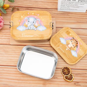 Lonchera de acero inoxidable personalizada, loncheras de animales con tapa de madera, lonchera para niños, loncheras, regalos para guardería, regalo de cumpleaños