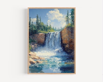 Spearfish Canyon Oil Painting, Spearfish Canyon Poster Print or Canvas, Spearfish Canyon Wall Art Gift, Oil Paint Style Waterfall Painting