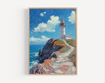 Point Reyes Lighthouse Oil Painting, Point Reyes Travel Poster or Canvas Print, Point Reyes California Wall Art Gift Oil Paint Style Coastal