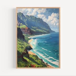 Na Pali Coast Kauai Ölgemälde, Hawaiianische Insel Wand Kunst Poster oder Leinwand Druck, Hawaii Küste Reise Ölfarbe Stil Geschenk, Na Pali Kunst