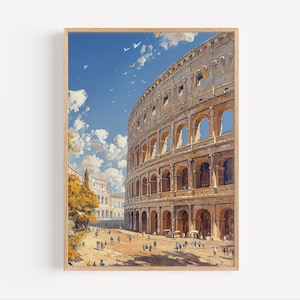 Roman Colosseum Italy Oil Painting Rome Travel Poster Print or Canvas Italian Artwork Wall Art Gift Roman Architecture Souvenir Historic