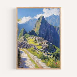 Machu Picchu Ölgemälde, Peru Historisches Poster Druck oder Leinwand Reise Kunstwerk Wand Kunst Geschenk Heiligtum Gemälde Souvenir, Weltwunder