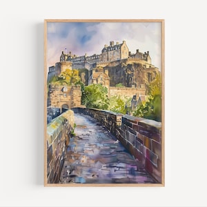Edinburgh Castle Watercolor Painting, Scotland Poster Print or Canvas Scottish Travel Artwork, Historical Wall Art Gift, Scottish Castles