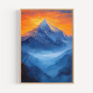 Annapurna Sunset Oil Painting, Annapurna Nepalese Wall Art Poster or Canvas Print, Alpine Mountain Climbing Gift, Nepal Art, Oil Paint Style