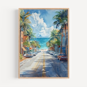 Key West Florida Watercolor Painting, Florida Keys Seaside Travel Poster Print or Canvas, American FL Wall Art Gift, USA Lush Beach Souvenir