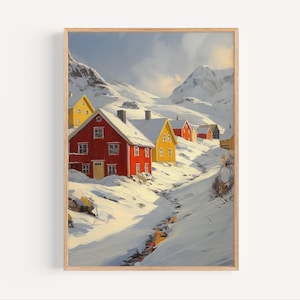 Svalbard Oil Painting, Svalbard Norway Poster or Canvas Print, Rural Norway Wall Art Svalbard Oil Paint Style Travel Gift, Svalbard Print