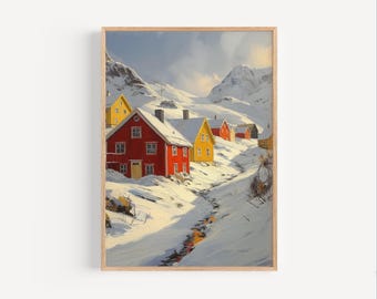 Svalbard Oil Painting, Svalbard Norway Poster or Canvas Print, Rural Norway Wall Art Svalbard Oil Paint Style Travel Gift, Svalbard Print