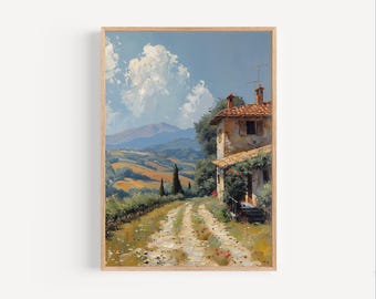 Tuscany Italy Oil Painting, Europe Travel Poster Print or Canvas Italian Countryside Artwork Wall Art Gift Italian Souvenir, Rural Italy