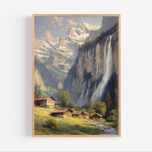 Lauterbrunnen Switzerland Oil Painting, Europe Travel Poster Print or Canvas Swiss Countryside Artwork Wall Art Gift Swiss Alpine Souvenir