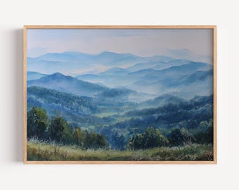 Blue Ridge Mountains Landschaft Aquarell Malerei Druck, Appalachen Poster oder Leinwand, Appalachia Natur Wandkunst Geschenk für Wanderer