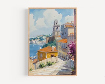 Lisbon Watercolor Painting, Lisbon Portugal Poster or Canvas Print, Portuguese Travel Art, Lisbon Wall Art Gift, Lisbon Wall Decor Painting