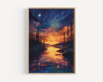 オリジナルオーロラ油絵：ミネソタの夜空インパストアート（12x12