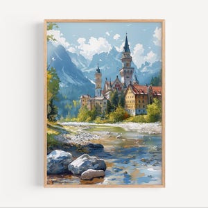 Bavaria Germany Town Watercolor Painting Southern Germany Alpine Europe Mountain Town Travel Poster Print or Canvas Bavarian Wall Art Gift
