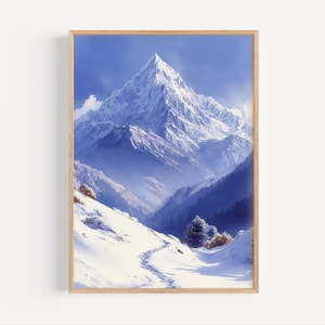 Annapurna Watercolor Painting, Annapurna Nepalese Wall Art Poster or Canvas Print, Alpine Mountain Climbing Gift Nepal Mountains Travel Art