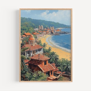 Mangalore India Oil Painting, Tropical Beach Wall Art Travel Poster or Canvas Giclée Print Indian Beach Wall Art Decor Gift Oil Paint Style