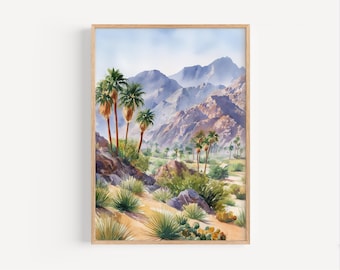 Palm Desert Watercolor Painting: Palm Springs California Travel Art Print, Watercolour Wall Decor