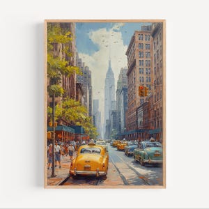 New York City in the 1950s Oil Painting Giclée Print Empire State Building Old NYC Retro Wall Art Poster or Canvas 1960s Oil Paint Style Art