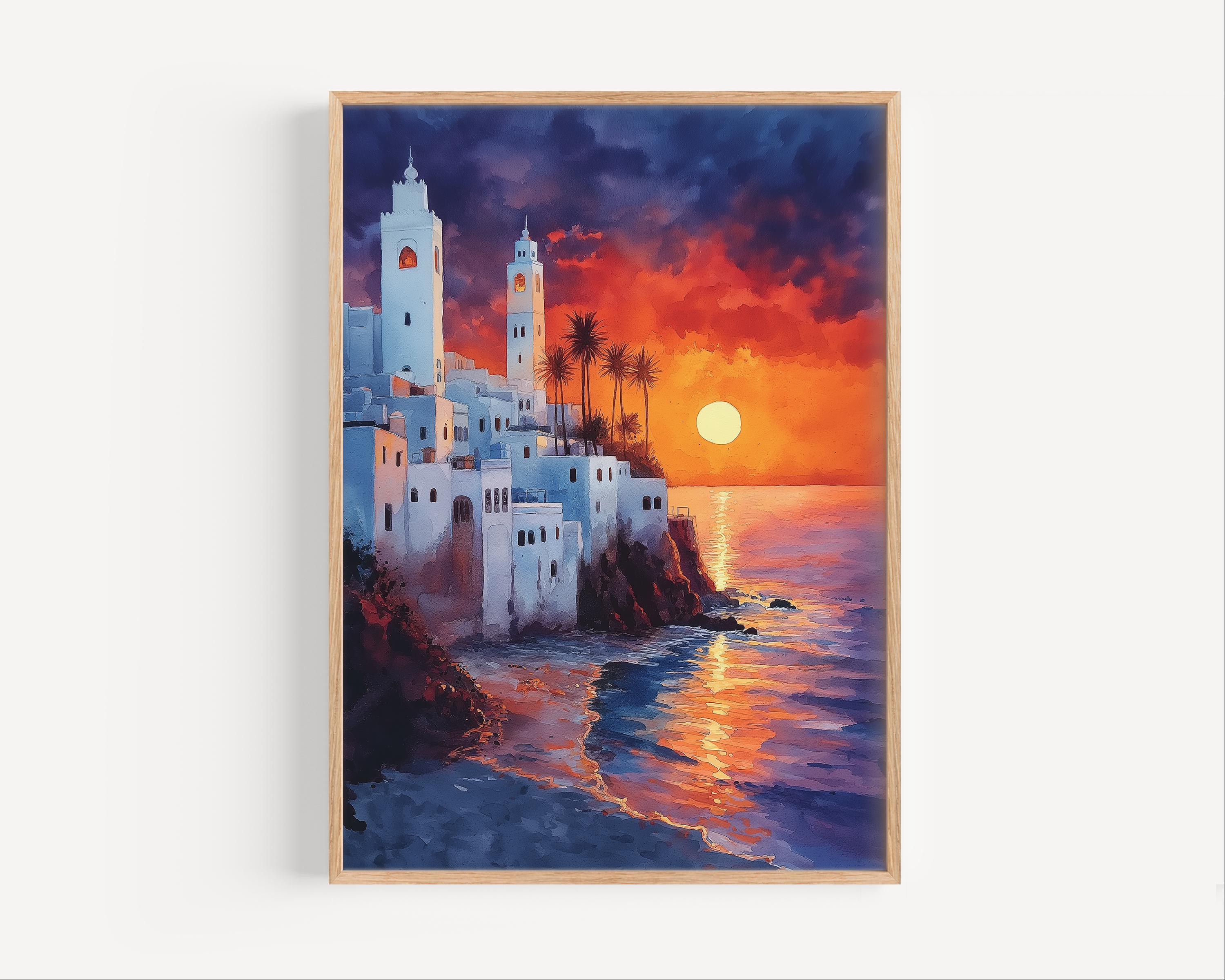 Rabat Morocco Watercolor Painting, Morocco Africa Travel Wall Art