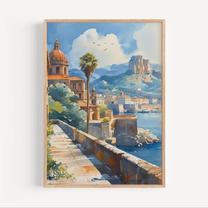 Palermo aquarel schilderij, Palermo Sicilië poster of canvasprint, Palermo muurkunst cadeau, Palermo poster print, Palermo Italië reisprint