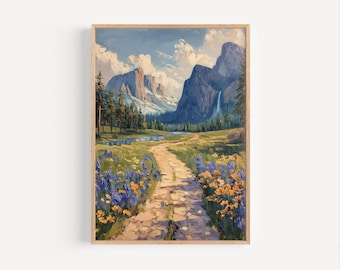 Yosemite Wildflowers Oil Painting, California National Park Wall Art Poster or Canvas Giclée Print Cali Lush Wall Decor Gift Oil Paint Style