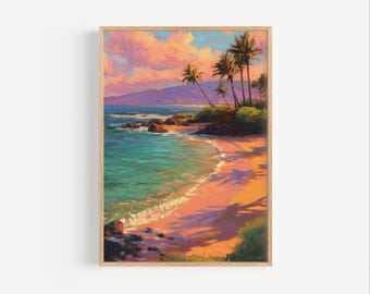 Wailea Beach Ölgemälde Druck, Wailea Wand Kunst Poster oder Leinwand Druck, Maui Reise Ölfarbe Stil Geschenk, Hawaii Wand Dekoration
