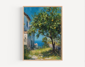 Sorrento Italy Lemon Tree Impressionist Oil Painting, Amalfi Coast Wall Art Poster Print or Canvas, Italian Travel Gift, Positano Italy Art