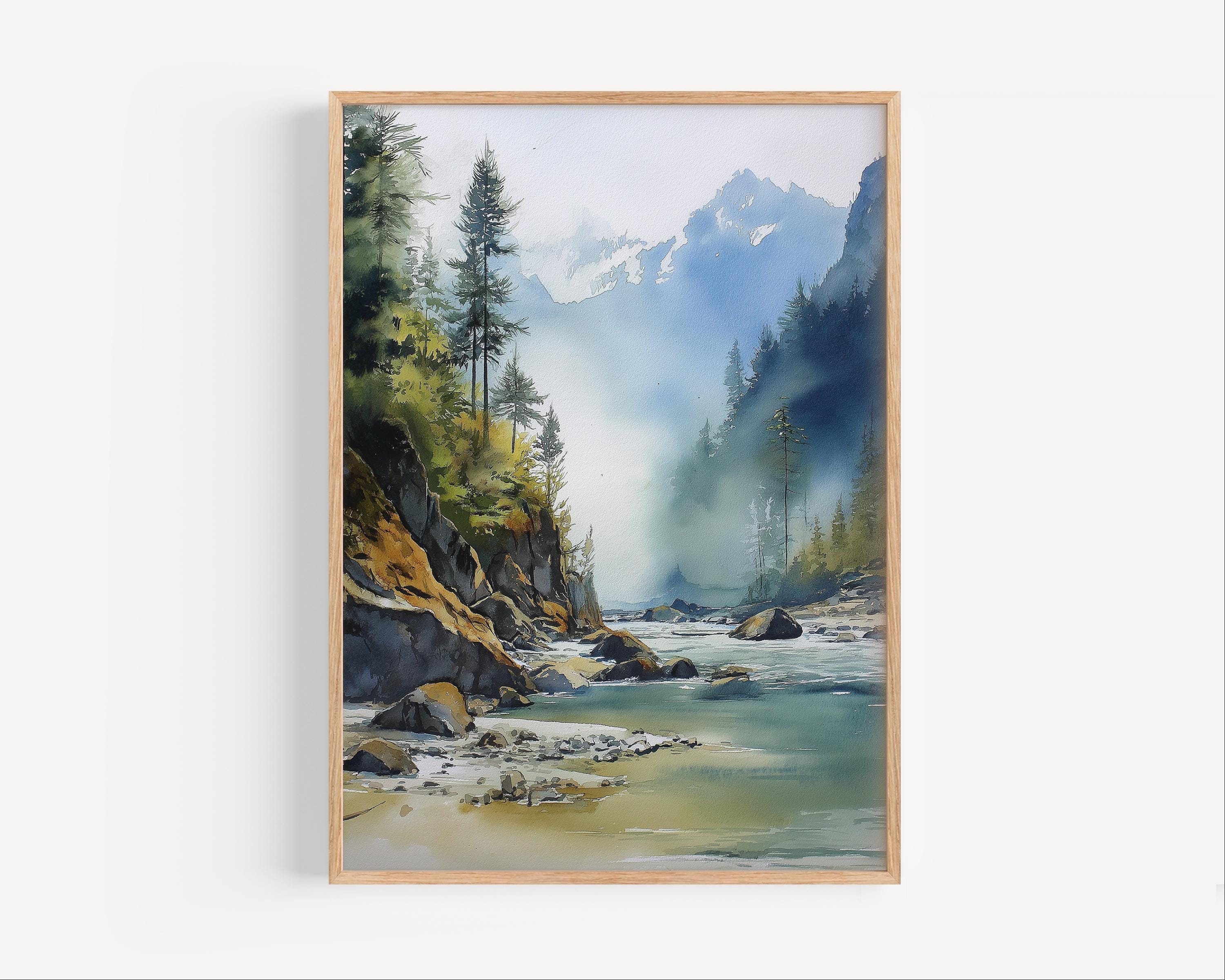 Olympic National Park Coastline Watercolor Art Print, Washington