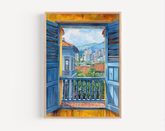 Caracas Window View Watercolor Painting, Caracas Poster or Canvas Print, Caracas Wall Art Gift, Caracas Venezuela Cityscape Travel Art Print