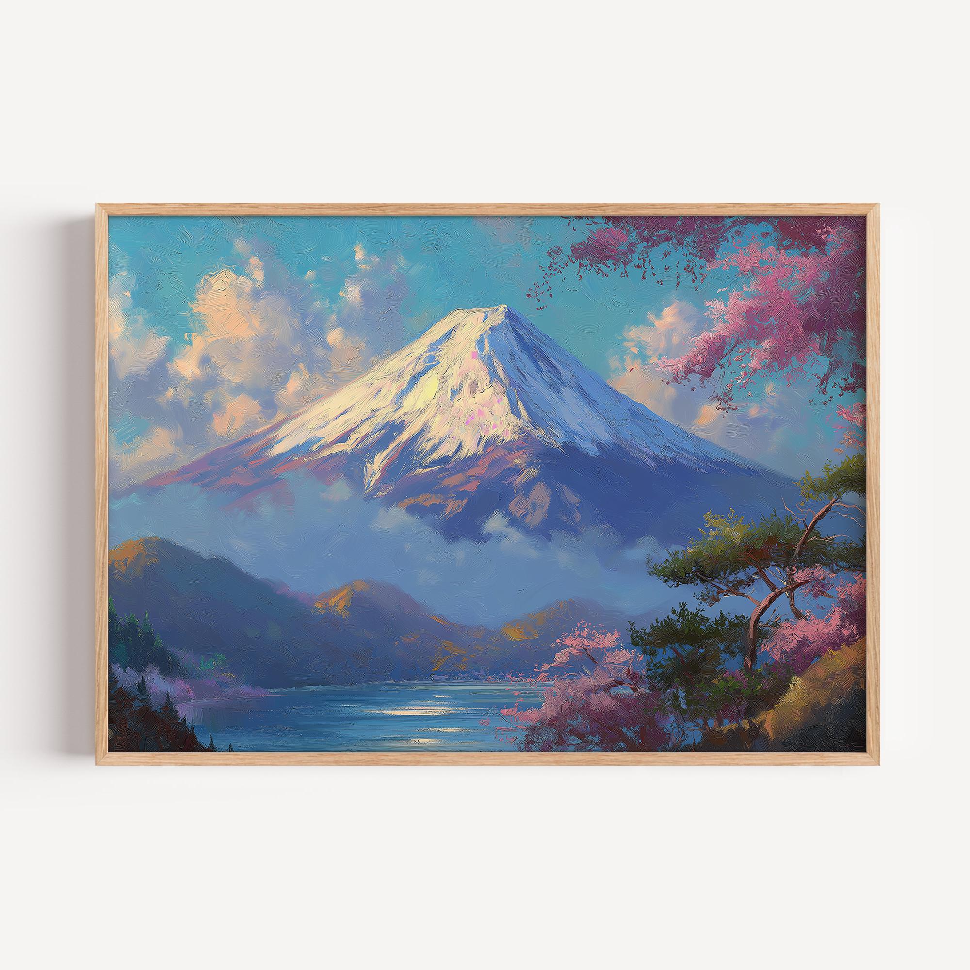 Mount Fuji With Pink Cherry-blossoms Landscape Oil Painting Print
