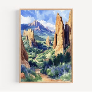 Garden of the Gods Watercolor Painting, Garden of the Gods Travel Poster or Canvas Print, USA Colorado Garden of the Gods Park Wall Art Gift