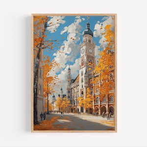 München Deutschland Ölgemälde, München Bayern Stadtbild Herbst Reise Poster Druck oder Leinwand, Bayerische Wand Kunst Geschenk, Ölmalerei Stil