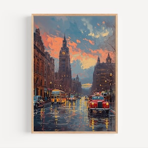 Manchester England Ölgemälde, Manchester City Hall Vereinigtes Königreich Stadtbild Reise Poster Druck oder Leinwand Großbritannien UK Wand Kunst Geschenk