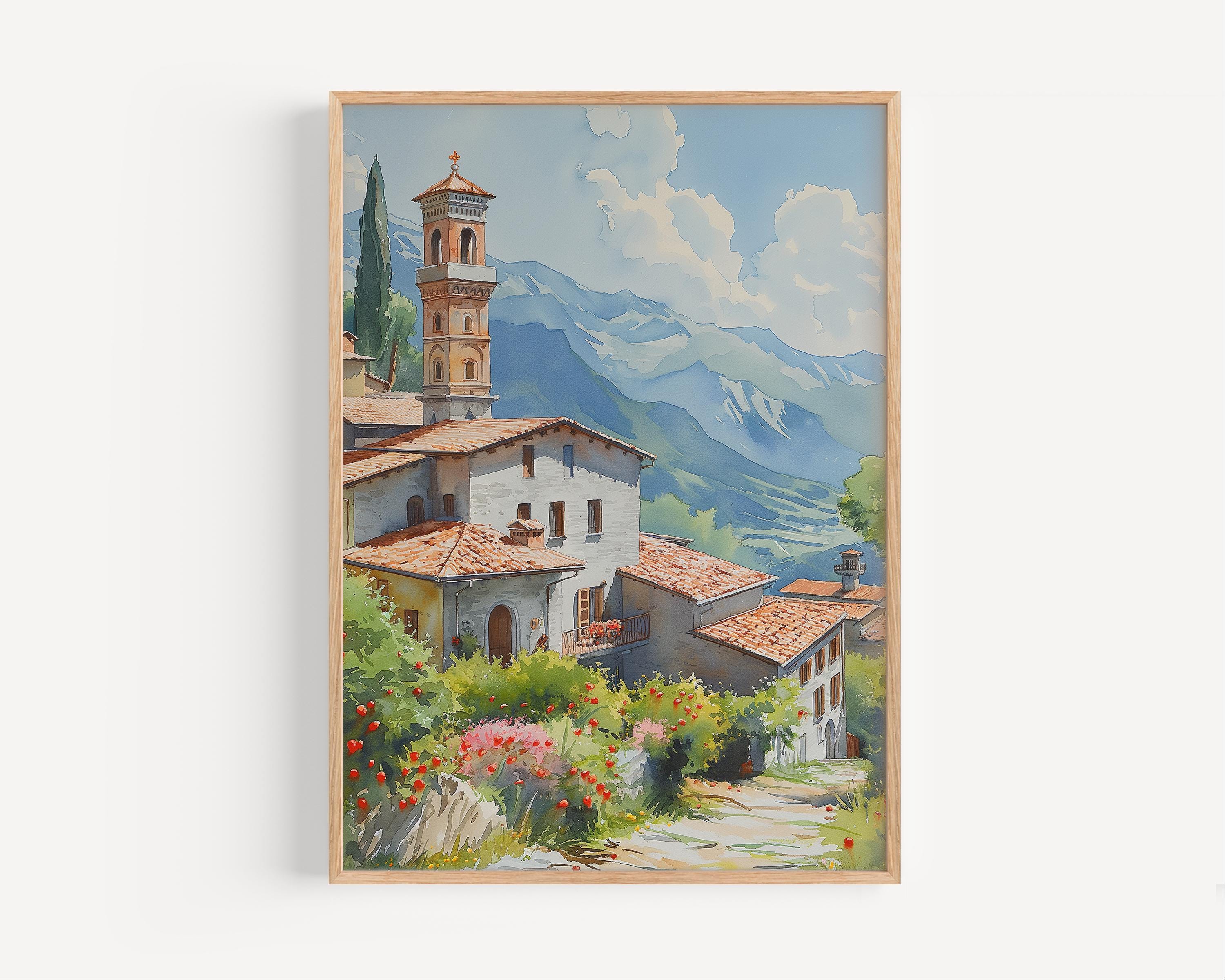 Abruzzo Italy Countryside Watercolor Painting Europe Travel Poster