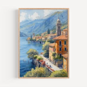 Lake Como Watercolor Painting, Italy Poster Print or Canvas Italy Travel Artwork Wall Art Gift Italian Painting Lake Como Souvenir Mountains