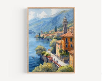 Lake Como Watercolor Painting, Italy Poster Print or Canvas Italy Travel Artwork Wall Art Gift Italian Painting Lake Como Souvenir Mountains