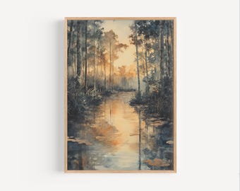 Florida Everglades Muted Watercolor Painting, Florida Swamp Travel Poster Print or Canvas Tropical Wall Art Gift, America USA Souvenir Gift