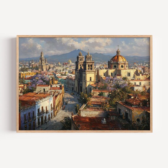 Mexico City Oil Painting Print, Mexico City Cityscape Poster or