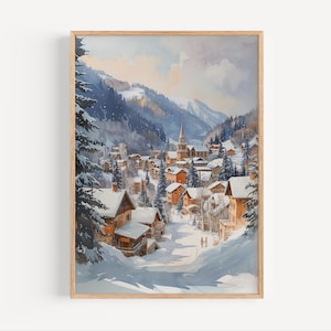 Pintura de acuarela invernal de Aspen, Colorado. Póster de viaje a las Montañas Rocosas nevadas, impresión o lienzo. Arte mural de ciudad alpina, regalo. Pueblo pequeño de EE. UU.