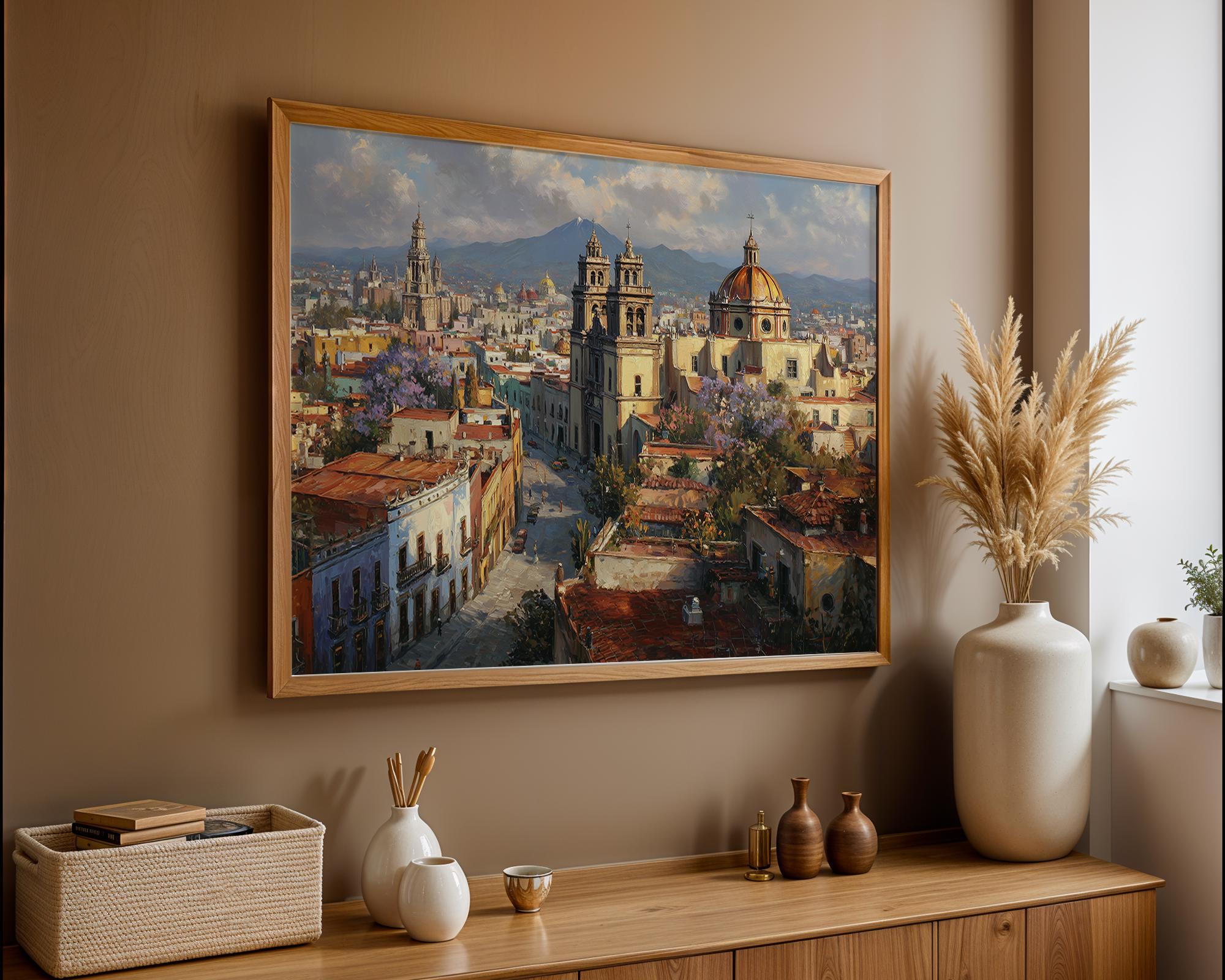 Mexico City Oil Painting Print, Mexico City Cityscape Poster or