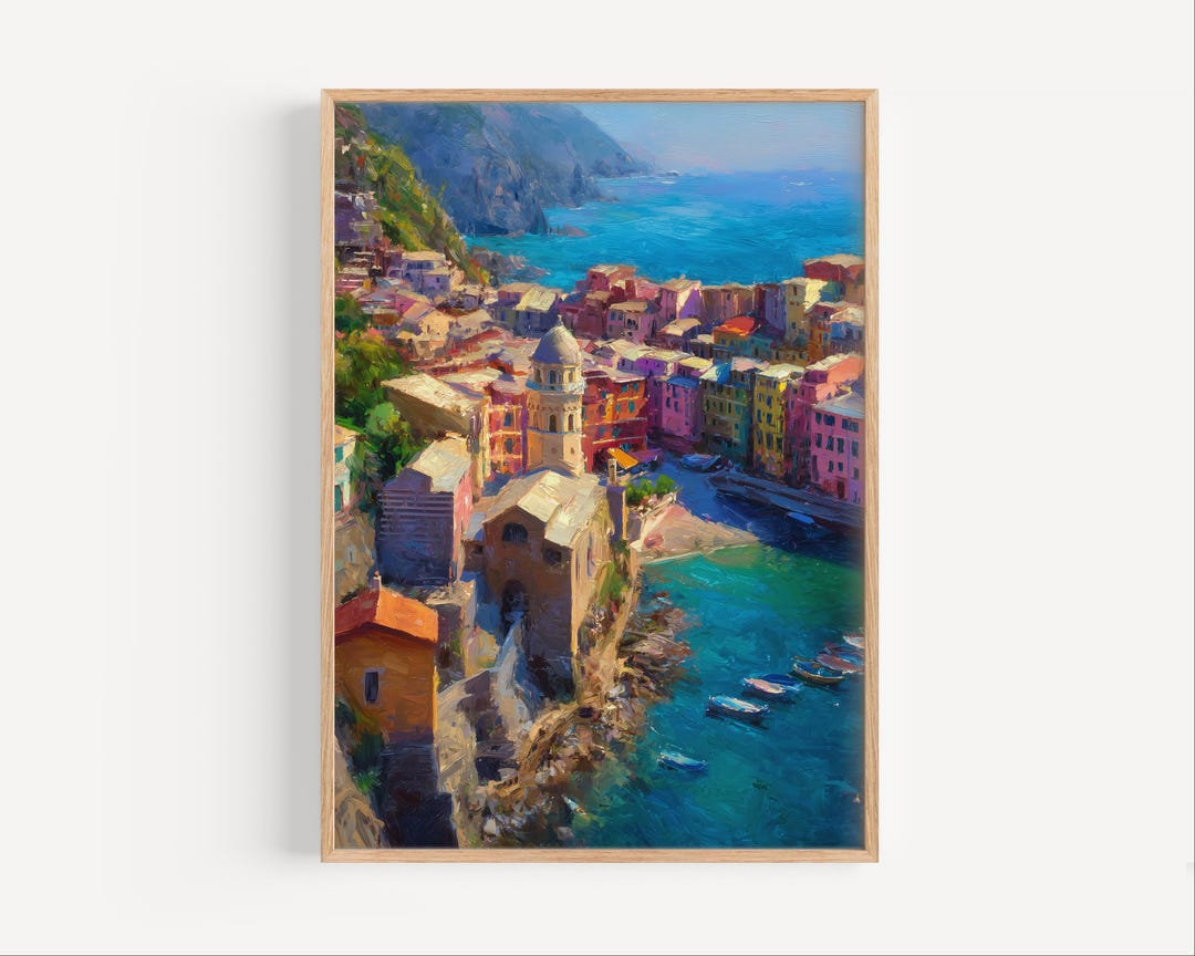 Cinque Terre National Park Oil Painting Print: Coastal Italy Poster or ...