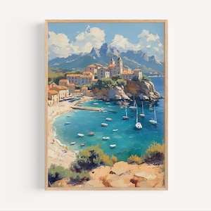 Calvi Corsica Oil Painting, France Seaside Travel Poster Print or Canvas, Corse Island Mediterranean Wall Art, Haute-Corse Oil Paint Style