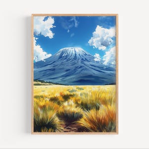 Mount Kilimanjaro Tanzania Watercolor Painting, African Volcano Wall Art Poster or Canvas Print, Tanzania Travel Gift, Africa Natural Wonder