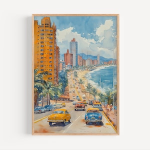 Cartagena Colombia Watercolor Painting, Coastal Colombia Beach Wall Art Poster Print or Canvas Seaside South America Sea Travel Decor Gift