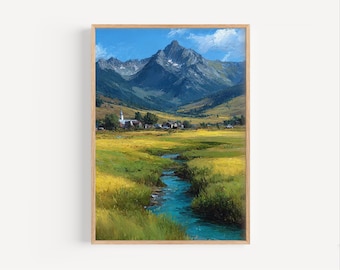 Montana Ölgemälde, Montana Berge Poster oder Leinwanddruck, Montana Wand Kunst Geschenk, Montana Ölfarbe Stil, Big Sky Country Reise Kunst