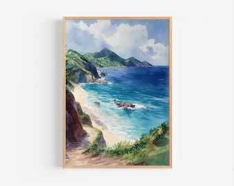 British Virgin Islands Watercolor Painting Print, British Overseas Territories Canvas or Poster Travel Art BVI Wall Art Gift Oil Paint Style
