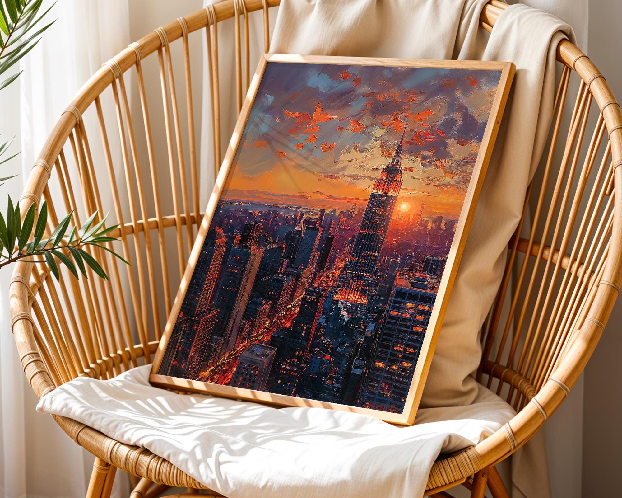 New York City Empire State Building Abstract Sunset Oil Painting