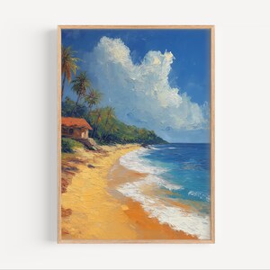 Mangalore India Beach Oil Painting, Tropical Beach Wall Art Travel Poster or Canvas Giclée Print Indian Wall Art Decor Gift, Oil Paint Style