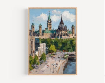 Ottawa Canada Oil Painting Print, Canadian Capital Poster or Canvas, Ottawa Cityscape Oil Paint Style Wall Art, Ottawa Parliament Print