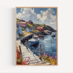 Nova Scotia Oil Painting, Nova Scotia Coastline Poster or Canvas Print, Canadian East Coast Wall Art, Oil Paint Style Nova Scotia Waterfront