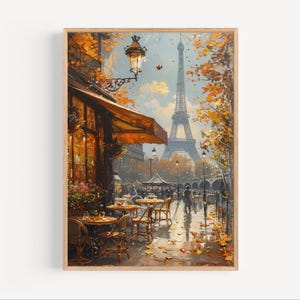 Cafe in Paris Oil Painting, Eiffel Tower Travel Poster Print or Canvas, France Wall Art Gift, France Art Souvenir Gift, Paris Europe Autumn